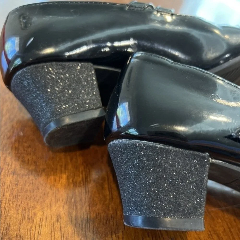 American Eagle Kids Black Patent Mary Jane Glitter Block‎ Heel Shoes Toddler 11